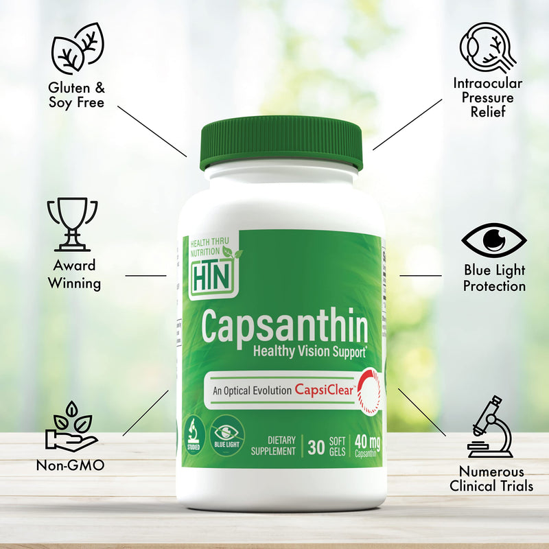 [Australia] - Health Thru Nutrition Capsanthin 40mg - Ultimate Eye Supplement | Healthy Vision Support & Blue Light Protection Dry Eye Relief as CapsiClear Derived from Capsicum Annuum | Pack of 30 