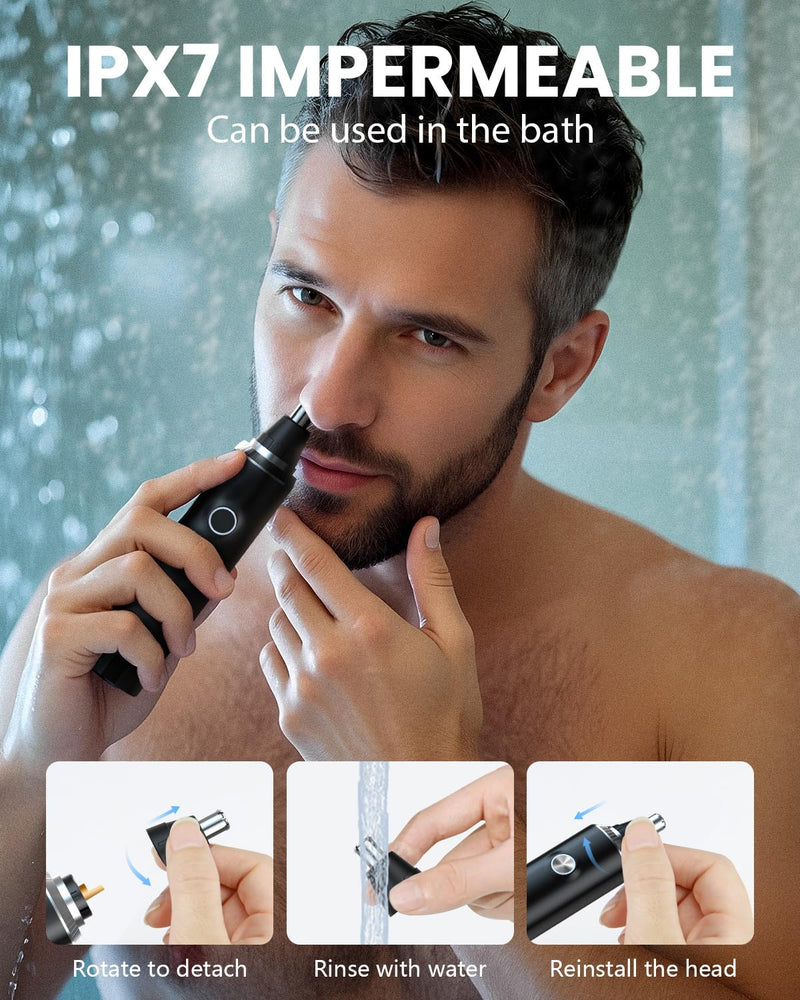Ear & Nose Hair Trimmer with LED Display for Men Women,Painless USB Rechargeable Eyebrow & Facial & Nose Hair Trimmer Clipper,Professional IPX7 Waterproof Dual Edge Blades 12500 RPM (Black) Black