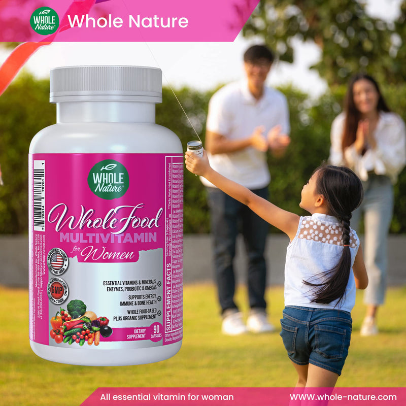 Whole Food Multivitamin for Women Womens Multi Vitamin with Folate, B12 Methyl, Vitamins, Minerals, Probiotics and Omegas, Vegan, Non GMO- 90 Capsules (1) (1) 1
