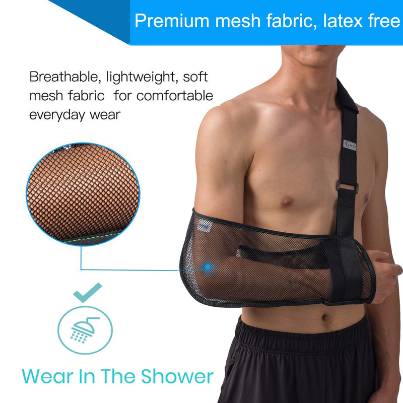 [Australia] - Mesh Arm Shoulder Sling - Medical Shoulder Immobilizer for Shower - Adjustable Arm Brace for Torn Rotator Cuff Injury - Right Left Arm for Men Women - Shower Sling for Elbow, Wrist updated version 