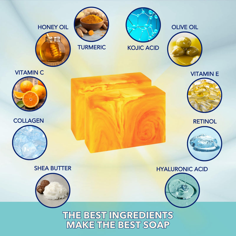 Honey Kojic Acid and Turmeric Soap for Dark Spots | Vitamin C & E, Retinol, Collagen Kojic Acid Soap Bar | Dark Spot Remover for Face | Turmeric Face Soap for Women and Men