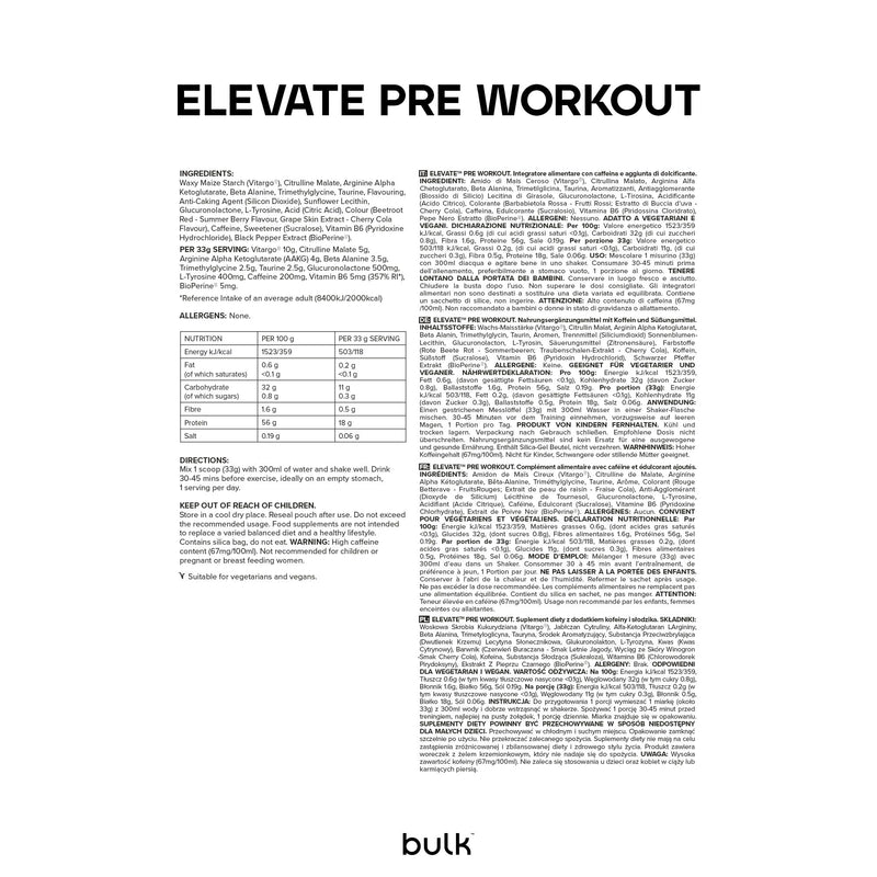 [Australia] - Bulk Elevate, powdered pre-workout preparation, pre-workout booster, orange-mango, 660 g 