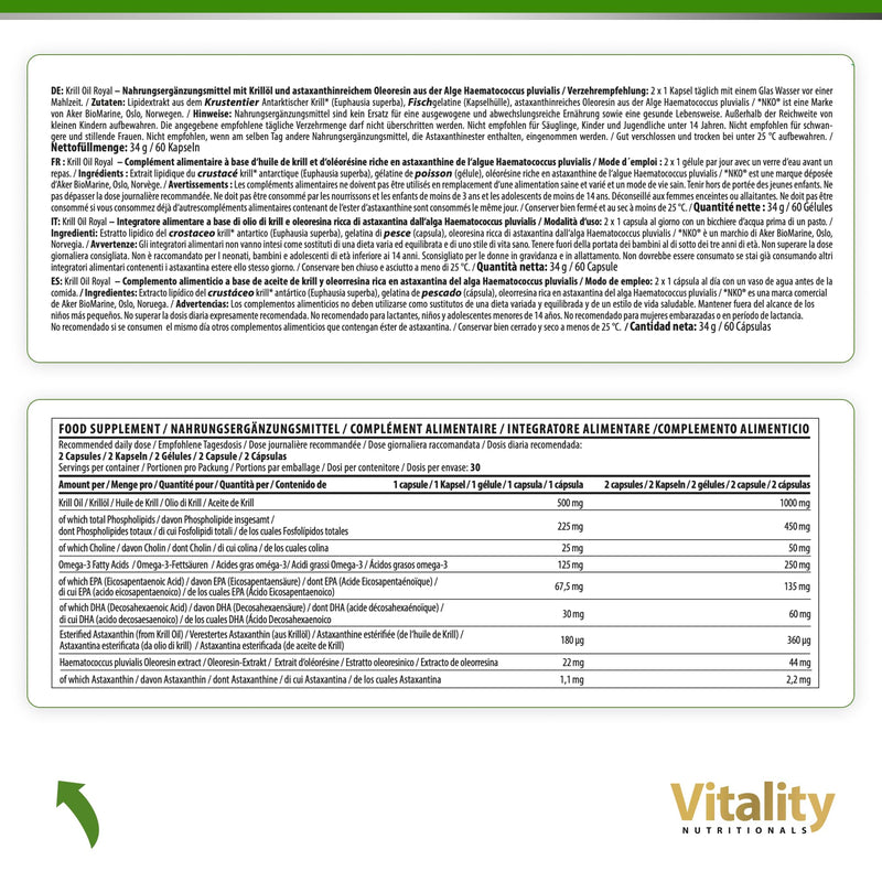 [Australia] - Omega 3 capsules high dosage of krill oil with DHA + EPA + Astaxanthin (60 pieces), krill from sustainable wild catch, krill oil high dosage, krill oil Royal Vitality Nutritionals by VitaminExpress 