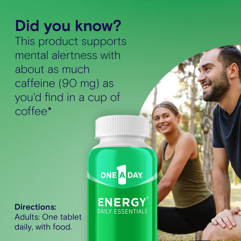 One A Day Energy Daily Essentials Multivitamin, Energy Supplement to Support Mental Alertness and Immune Health with Vitamins A C, D, E, Zinc and Caffeine, 120 Count 120 Count (Pack of 1)