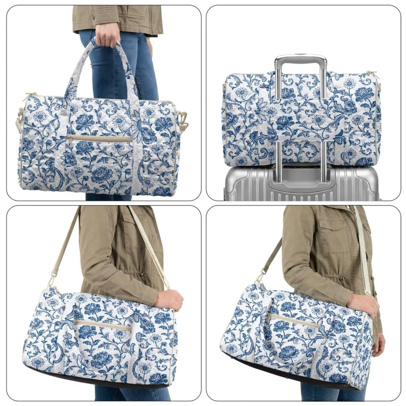 Peony Travel Duffle Bag Quilted Shoulder Bag Lightweight Personal Item Bag Weekend Getaway Sports Travel Daily Use for Women Peony