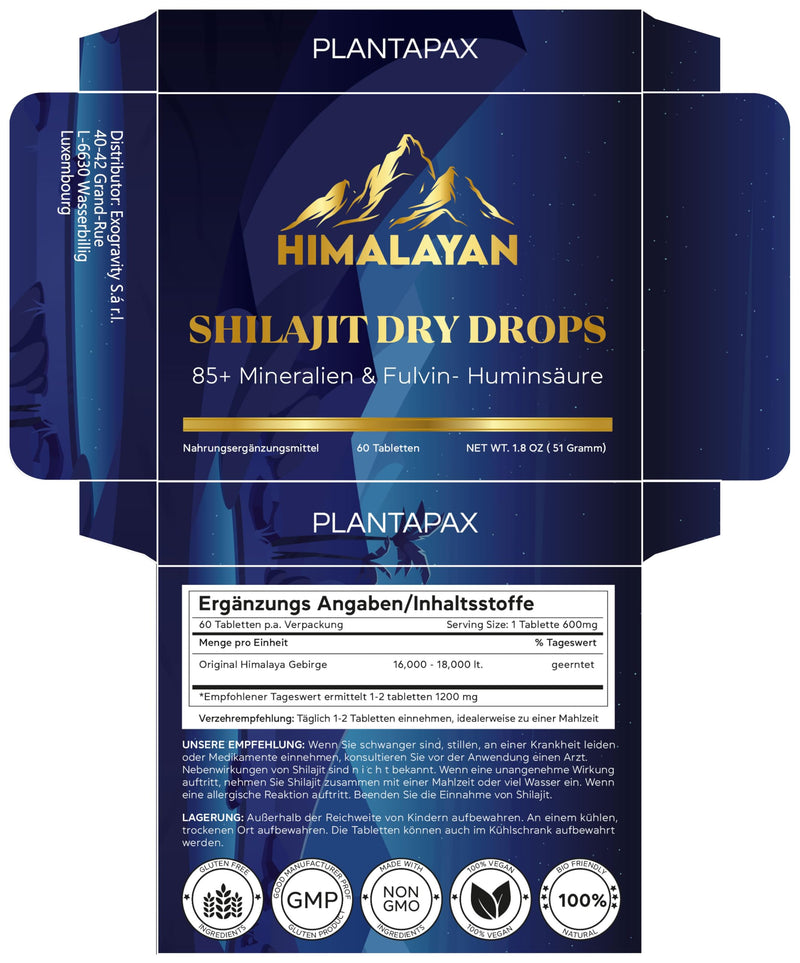[Australia] - Shilajit Tablets Mumijo Extract 36000 MG - High Dose 80% Fulvic Acid & 85+ Minerals | 1,200 mg per day, 60 vegan tablets | Practical intake 
