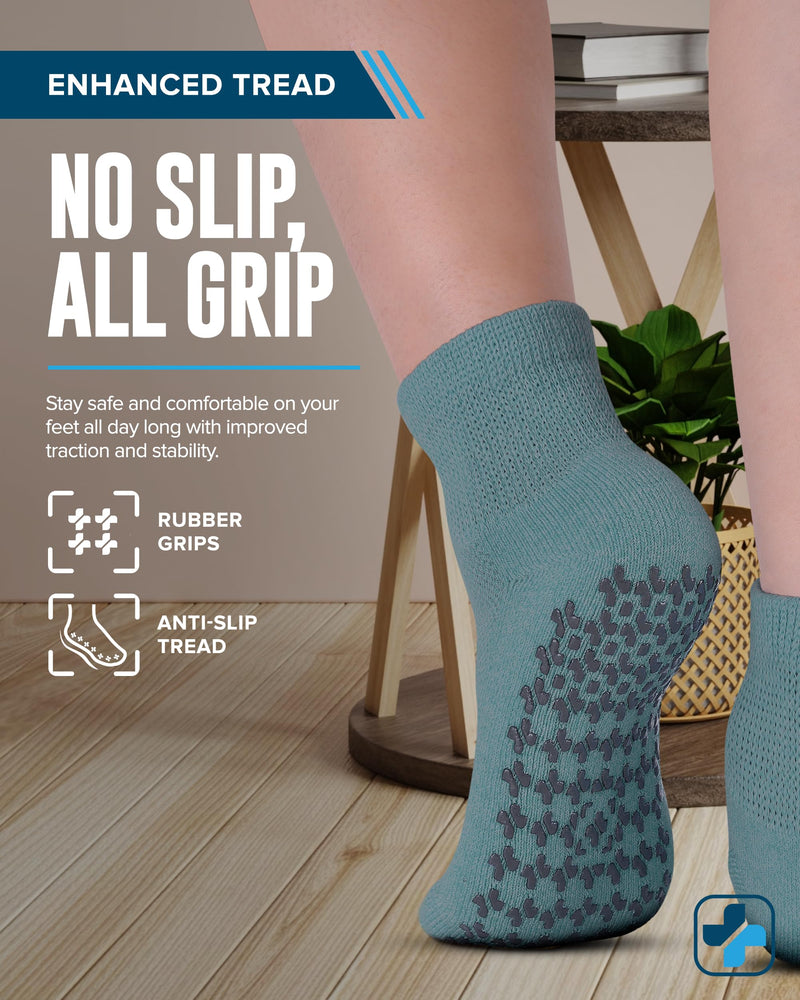[Australia] - Doctor's Select Diabetic Ankle Socks with Grippers for Men and Women - 4 Pair 1/4 Length Neuropathy Socks for Women Large Pink, Green, Red, Purple 