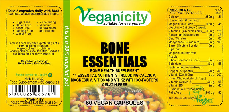 Bone Essentials : Bone Support Supplement : 60 Capsules, in a Planet-Friendly 99% Recycled Pot