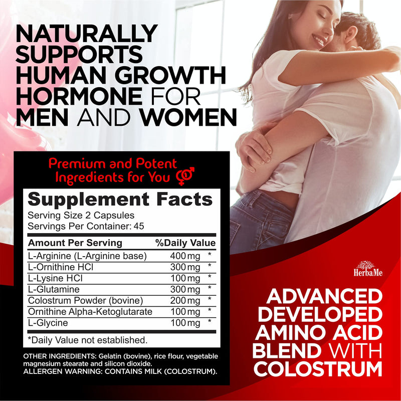 [Australia] - HGH Supplements for Men and Women, 90 Capsules - Naturally Supports Human Growth Hormone, Muscle Building, Muscle Growth Formula, Post Workout Recovery Amino Acid Blend with Colostrum Pills 