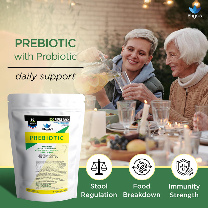 Physis Bio Cultures Blend Prebiotics | 30 Capsules | Pre and Probiotics for Gut Health | Bio Cultures Complex for Improved Digestion | Concentrated Lactobacillus Acidophilus Probiotics | Refill
