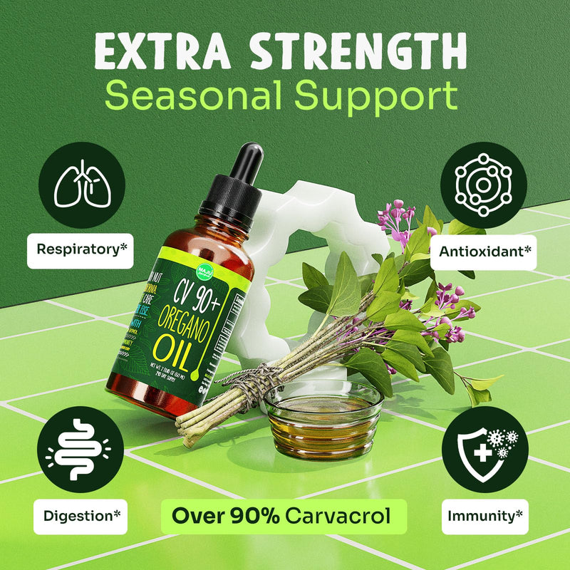 [Australia] - MAJU Oregano Oil Drops, Potent 90%+ Carvacrol (2 fl oz) Wild Mediterranean Essential Oil of Oregano Liquid, Aceite de Oregano, Immune and Seasonal Support, Compare to Organic 