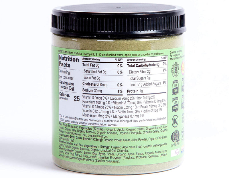 [Australia] - Smart Pressed Organic Greens Superfoods Juice Powder Single Serving Cold-Pressed Vegan Alkalizing Green Juice Cleanse Detox (Original, 30 Servings Bottle) Original 30 Servings (Pack of 1) 