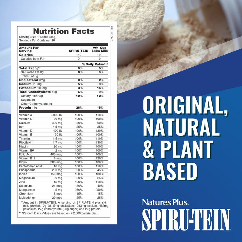 [Australia] - NaturesPlus SPIRU-TEIN Shake - Banana Flavor - 1.2 lbs, Spirulina Protein Powder - Plant Based Meal Replacement, Vitamins & Minerals For Energy - Vegetarian, Gluten-Free - 16 Servings 1.2 Pound (Pack of 1) 