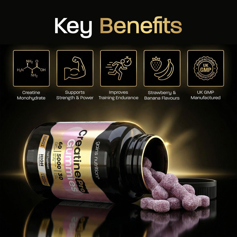 GN Creatine Pro Gummies | 90 Chewable Creatine Gummies for Men & Women - 5000mg Creatine Monohydrate Per Serving | Strawberry & Banana Flavour, Non-GMO & Suitable for Vegans & Vegetarians