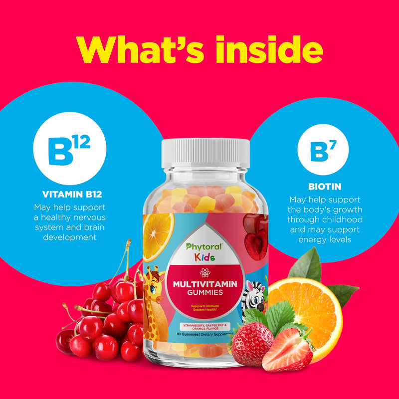 Phytoral Kids Vitamins Gummy Multivitamin Chewable - Kids Gummy Vitamins for Mood Support Natural Energy Boost and Immune Support for - Immune Gummies and Natural Multivitamin - 90 Count