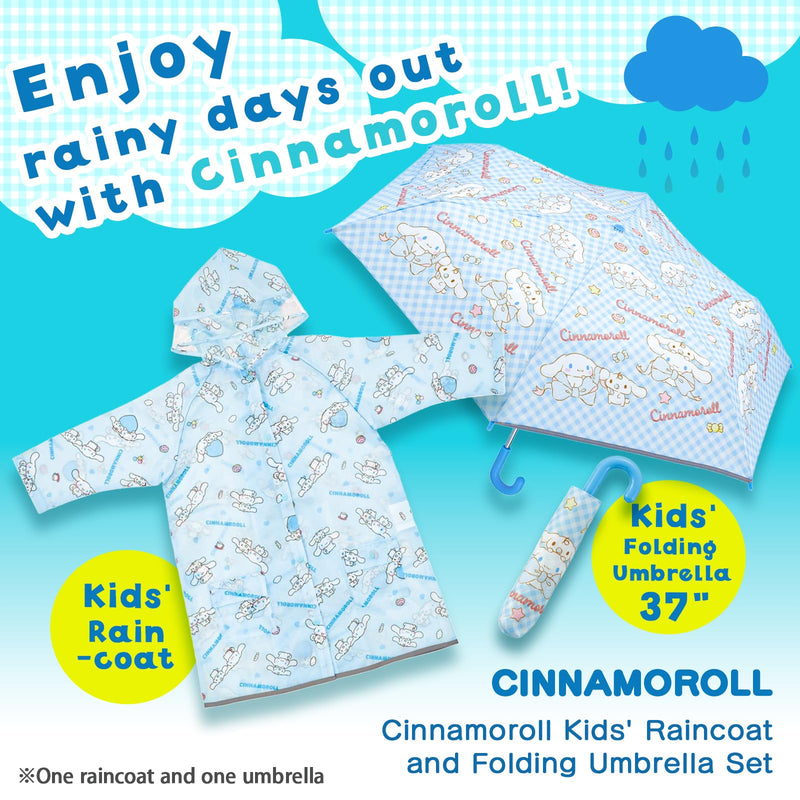 Skater CINNAMOROLL Character Rain Jacket for 43"-49" Height and Folding Umbrella 37" Set for Girls 5-7 Years Old Light Blue [from Japan]