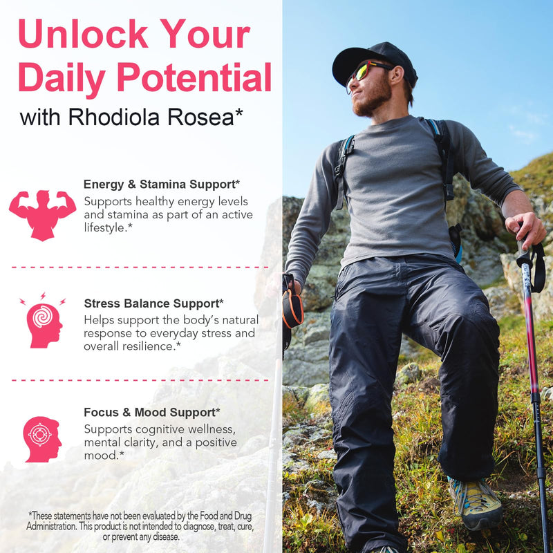 Rhodiola Rosea 500 mg Capsules – Standardised Herbal Extract – 120 Vegan Capsules – Food Supplement for Everyday Wellbeing