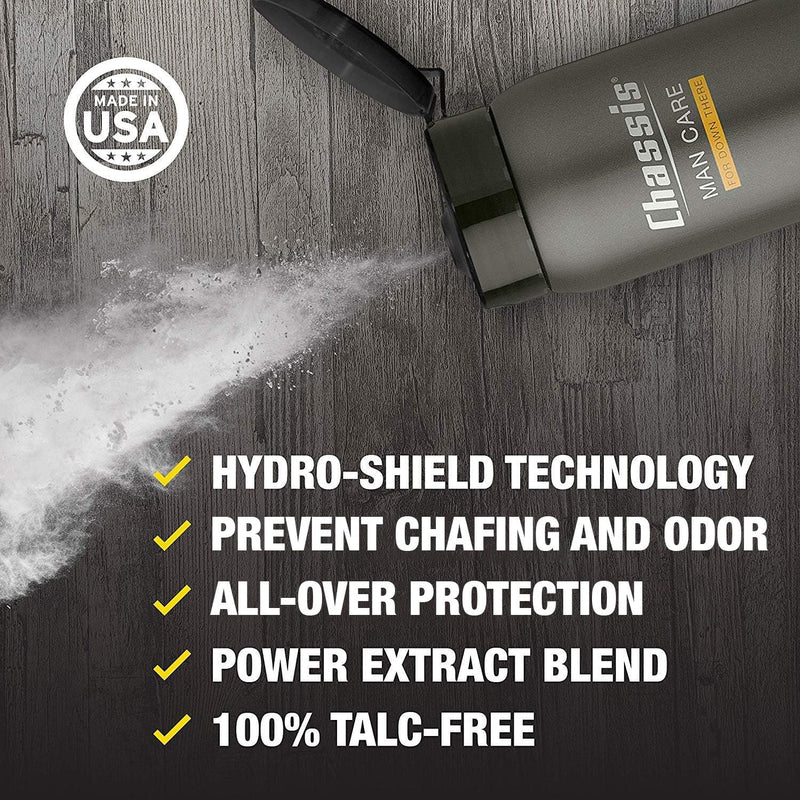 Chassis Unscented Powder for Men, Premium Natural Body Powder with Odor-Absorbing Formula, Non-Talcum Powder Free of Aluminum, Menthol, and Parabens, Anti-Chafing Powder to Reduce Sweat 4.2 Ounce (Pack of 1)