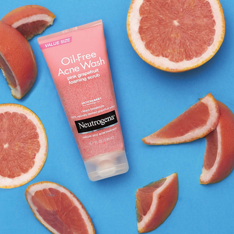 Neutrogena Oil Free Pink Grapefruit Acne Face Wash with Vitamin C, 2% Salicylic Acid Acne Treatment, Gentle Foaming Vitamin C Facial Scrub to Treat & Prevent Breakouts, 6.7 fl. oz 6.7 Fl Oz (Pack of 1)