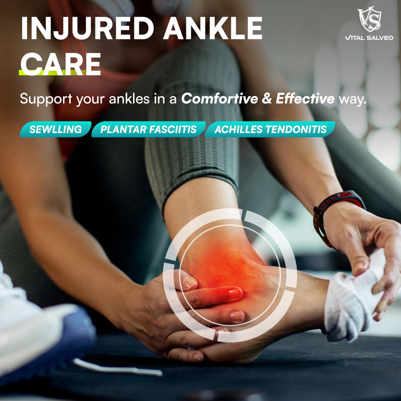 VitalSalveo Open Toes Compression Ankle Sleeve/Brace with Germanium and Charcoal – Relieves Swelling, Achilles Tendon Pain, Plantar Fasciitis, Foot and Joint Pain, Supports Sprained Ankles, Arthritis, Inflammation, and Circulation – Suitable for Day an...