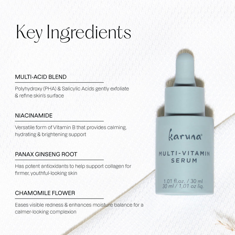 Karuna Multi-Vitamin Serum for Face - Niacinamide Serum with Vitamins A, B3, B5, B6, C & E - K-Beauty Anti-Aging Brightening Face Serum for Fine Lines, Uneven Tone & Dullness, All Skin Types, 30ml