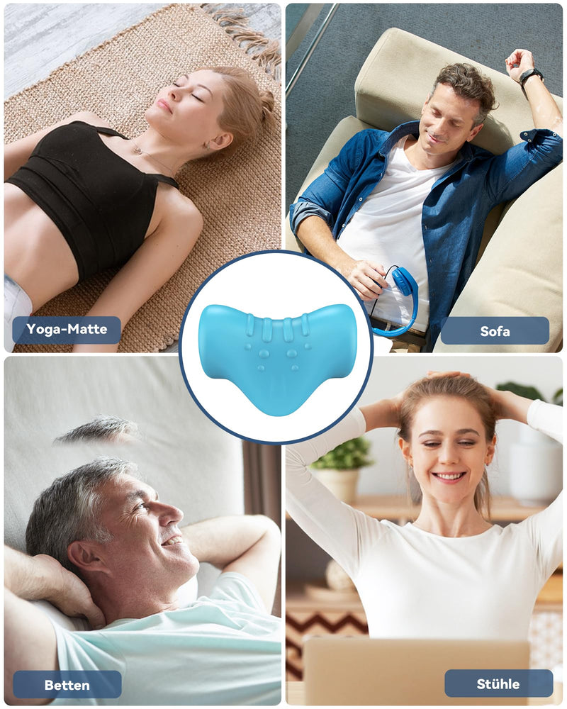 [Australia] - BLABOK Neck Stretcher Cervical Spine Traction Device to Relieve Neck and Shoulder Fatigue and Pain, Neck Stretcher for Relief TMJ Pain Headache Muscle Blue 