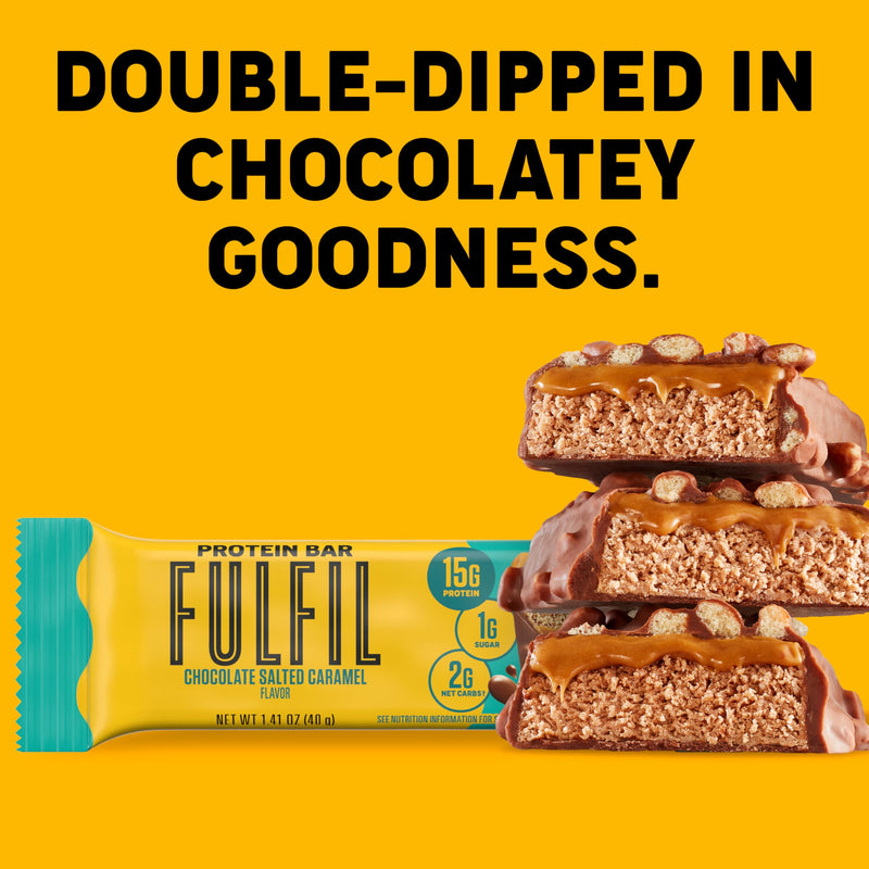 [Australia] - FULFIL Protein Snack Bars, Chocolate Salted Caramel Flavored, Gluten Free with 15g Protein, Pantry Staples, 12 Count 1.41 Ounce (Pack of 12) 