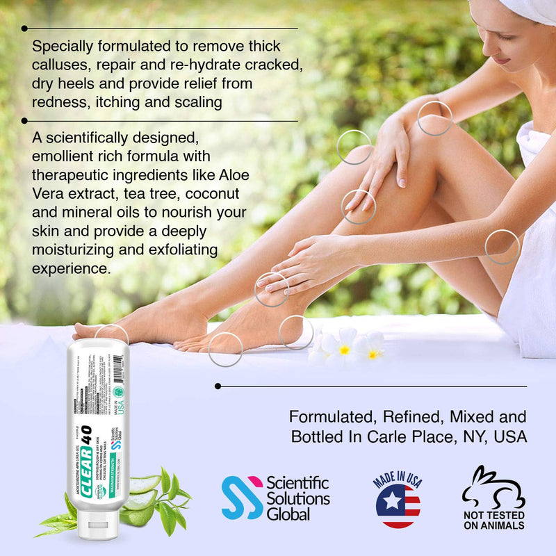 [Australia] - Clear 40, 40% Urea Gel, 8 oz w/Tea Tree & Coconut Oil, Aloe Vera Extract, Works on Calluses & Corns, Moisturizes & Softens Cracked Heels, Feet, Elbows, Hands, Nails, Superior Hydration to Urea Creams 