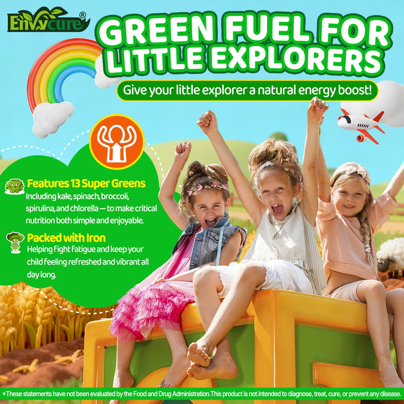 Kids Super Greens Gummies, w/Multivitamins, 20+ Veggie Fruit, Prebiotics | Kids Vitamins Greens Superfood Gummies + Calcium, Omega-3 (DHA/EPA)，for Picky Eater Growth, Energy, Immune, Digestion, 1 Pack 60 Count (Pack of 1)