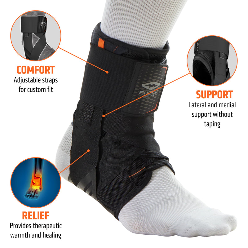 Shock Doctor Adult Ultra Wrap Lace Ankle Brace, Maximum Support, Adjustable Compression Black X-Large