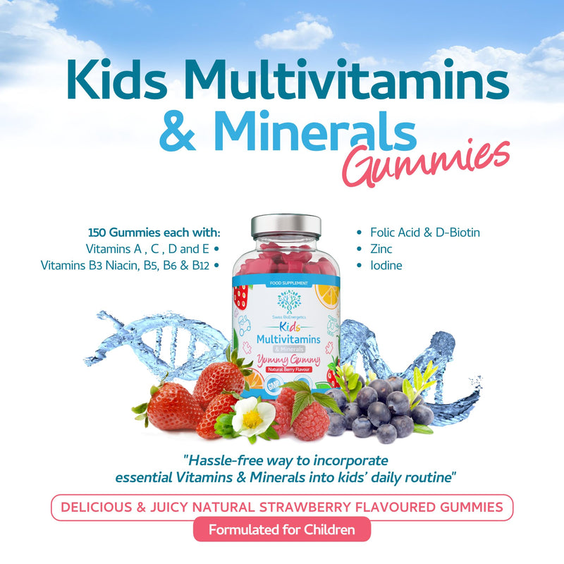 Kids/Childrens Vitamins - 150 Multivitamin & Minerals Gummies - Natural Berry Flavour Packed with Essential Nutrients - Vegan & Free of Artificial Sweeteners – 5 Months Supply – UK Made 150 Gummies