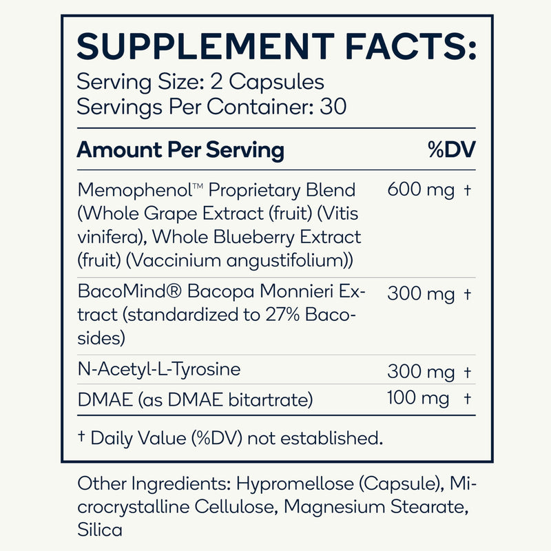 [Australia] - Focus - Premium Cognitive Enhancement Supplement with Natural Nootropics - Memophenol, Bacopa, & DMAE - 60 Veggie Capsules (Focus) Focus 1 Count (Pack of 60) 