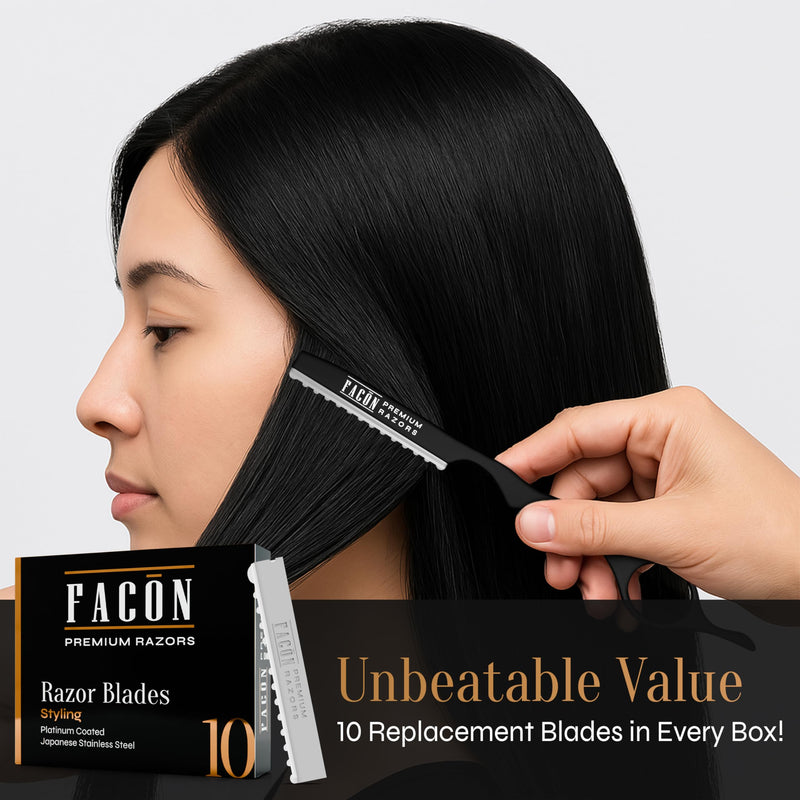 [Australia] - Facón Hair Razors for Cutting Hair - Professional Hair Styling Razor Kit with 11 Replacement Blades, Stainless Steel Hair Cutting Tool for Salon & Home, Premium Hair Thinning Texturizing Faether Razor 