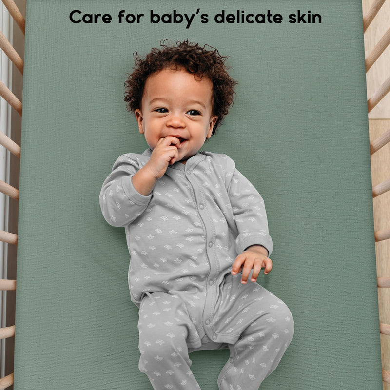 [Australia] - Yoofoss Muslin Crib Sheets for Boys Girls 100% Cotton Fitted Baby Crib Sheet 2 Pack Soft and Breathable for Standard Crib Mattress & Toddler Mattress 52"x28" Apricot&Green Cream&green 52"x28" 