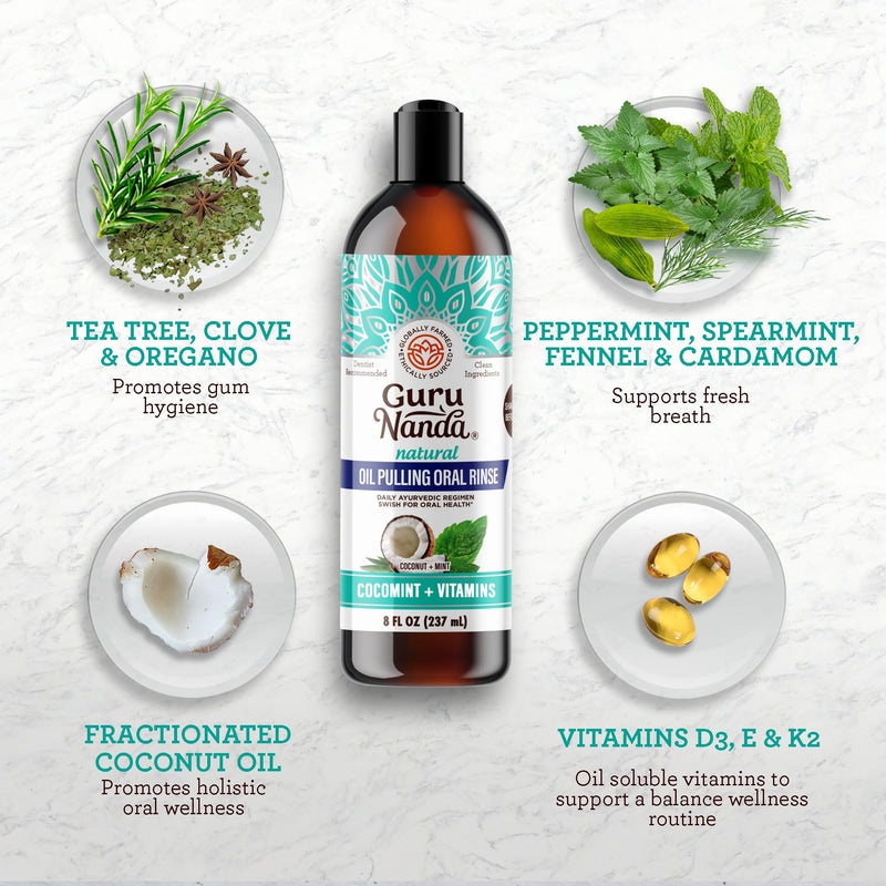 GuruNanda Ultimate Natural Teeth Brightening Bundle - Coconut & Peppermint Oil Pulling (2 Pack) & CocoMint Oil Pulling for a Naturally Bright Smile & Happy Gums