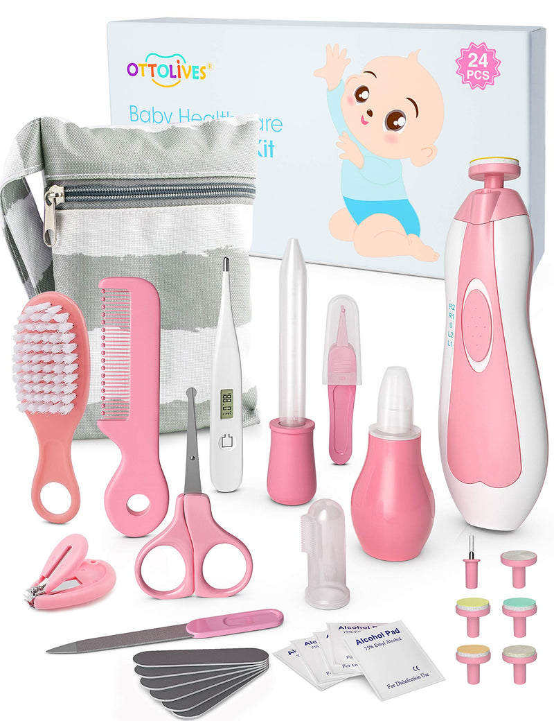 OTTOLIVES Baby Healthcare and Grooming Kit, Baby Electric Nail Trimmer Set Newborn Nursery Health Care Set for Newborn Infant Toddlers Baby Boys Girls Kids (Pink) Pink