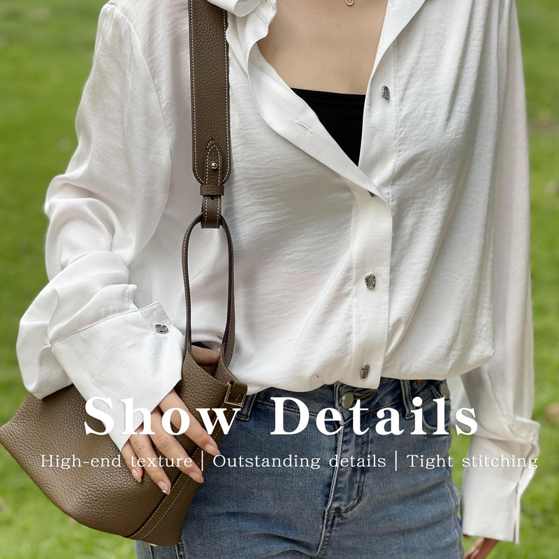 TC Leather Strap for Hermes Picotin/Lindy/Evelyne Bag (Etoupe Grey) | 【39.4 Inch Long, 1.5 Inch Wide, Silver Studs】 Etoupe Grey (Silver Studs) 【1.5 inch Wide】 39.4inch long