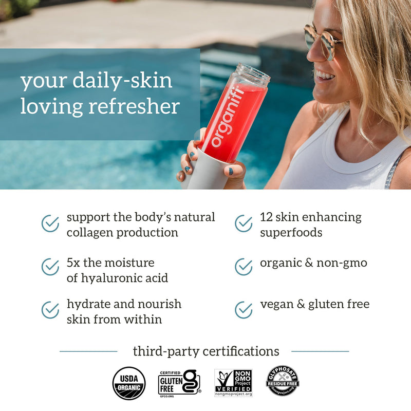 Organifi Glow - Vegan Collagen Powder for Women - Organic Flavored Water Ingredient, 30 Servings
