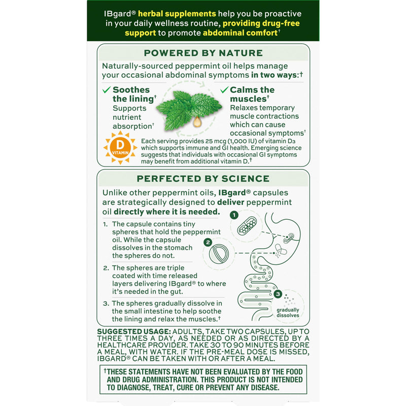 IBgard with Vitamin D, Peppermint Oil Capsules, 48 Capsules | Supports Immune and GI Health, Cramping, Bowel Urgency, Diarrhea, Constipation, Bloating, Amazon Exclusive 48 Count (Pack of 1)