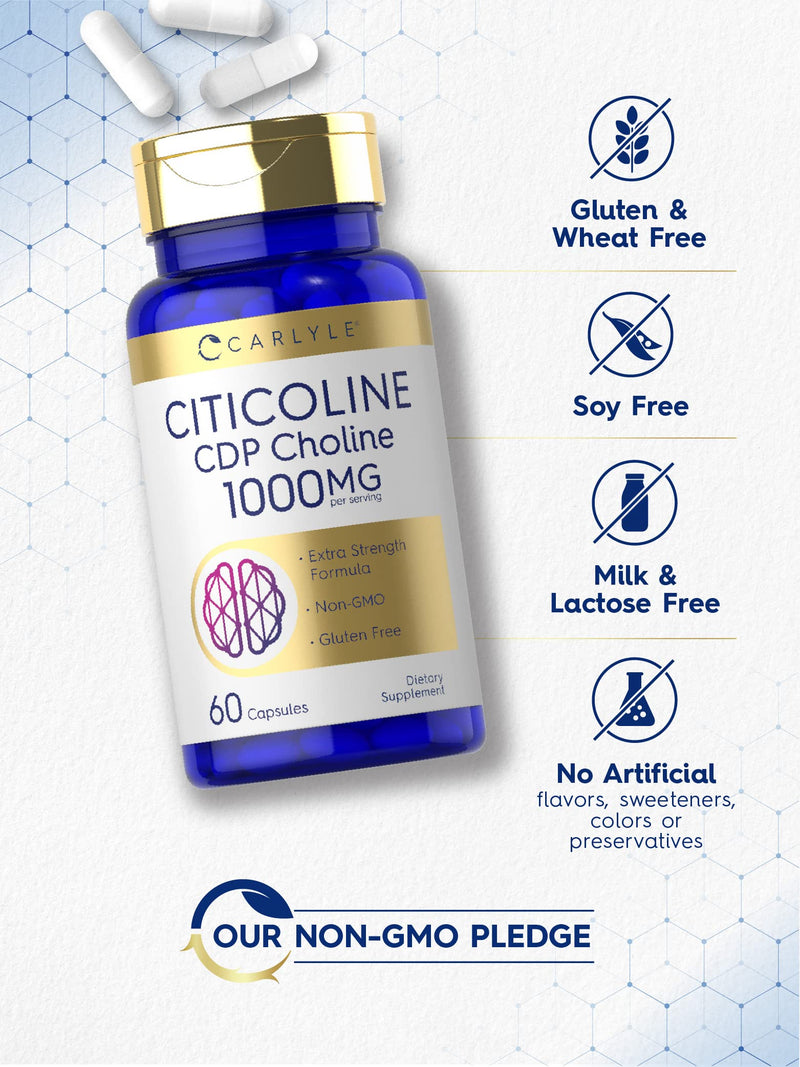 [Australia] - Carlyle Citicoline CDP Choline 1000mg | 60 Capsules | Extra Strength Formula | Non-GMO, Gluten Free Supplement 