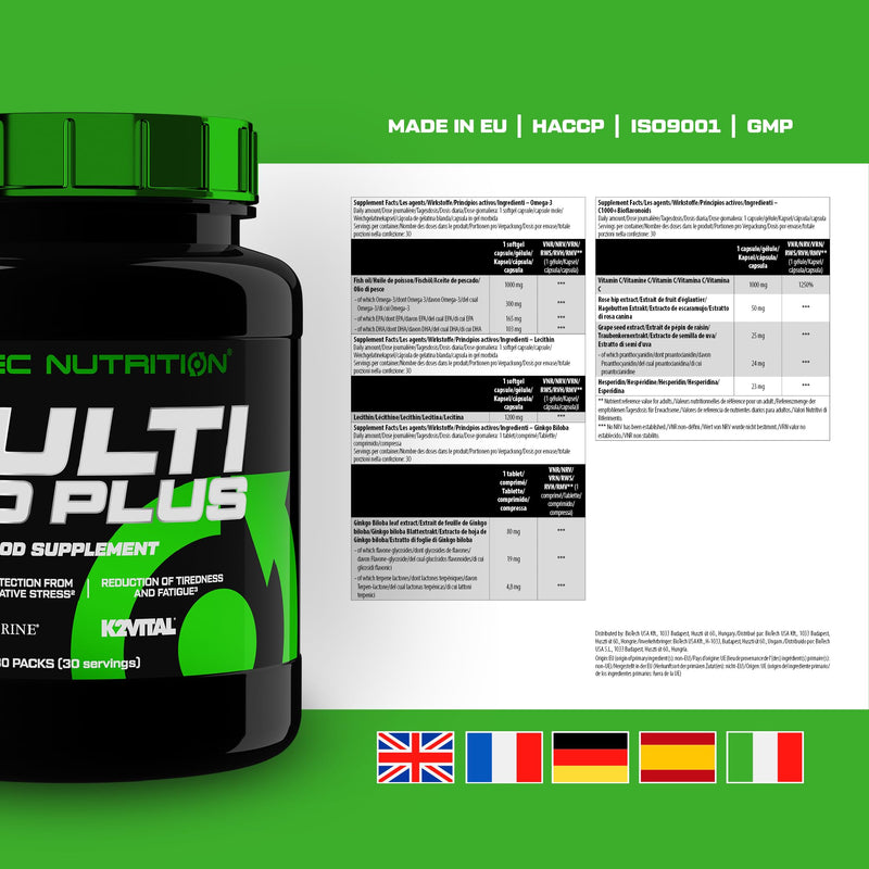 Scitec Nutrition Multi Pro Plus - 29-in-1 Multivitamin Food Supplement with Omega-3, Calcium, and Ginseng - 30 Day Supply in Convenient Sachets