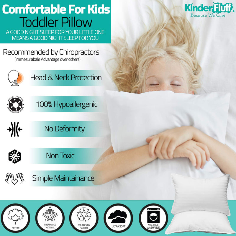 [Australia] - kinder Fluff Toddler Pillow (2X) 14x20in Small Sateen Stripe Pillow 300T Cotton & Down Alternative Fill for Children above 4 14x20in (Pack of 2) White With Sateen Stripes 