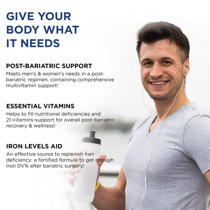 Bariatric Multivitamin with Iron for Women & Men - All-in-One 42 Superfood Blend for Energy & Immune Support - Post-Surgery Recovery, Easy-to-Swallow, Halal, Made in USA (120 Liquid Capsules) 120 Capsules