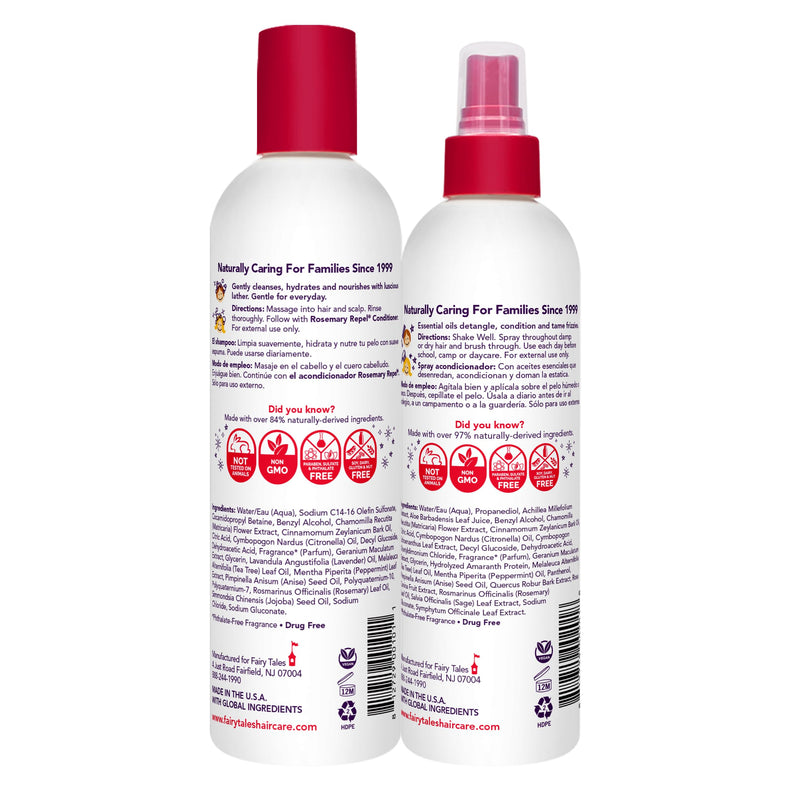 [Australia] - Fairy Tales Rosemary Repel Daily Kids Shampoo, 12 fl oz. & Conditioning Spray, 8 fl oz. Duo– Kids Like the Smell, Lice Do Not 