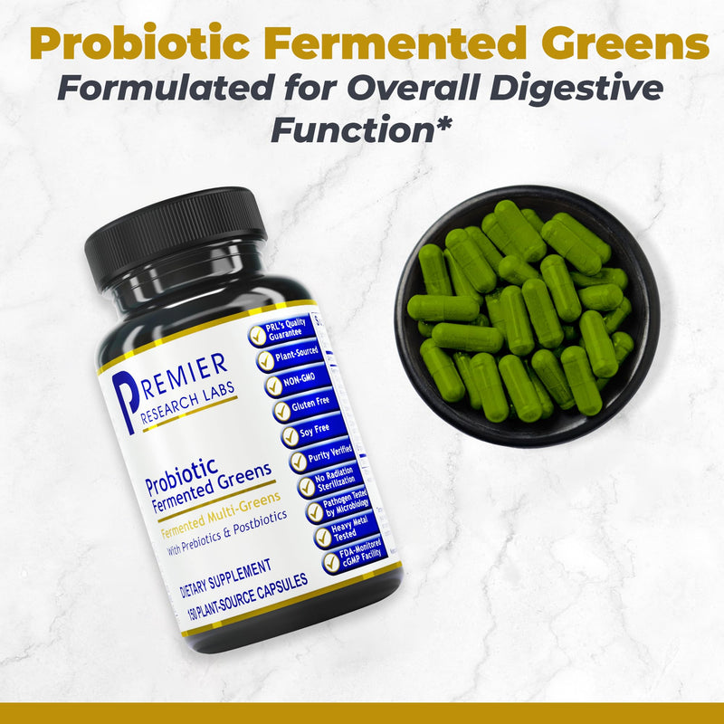 Premier Research Labs Probiotic Fermented Greens - Super Greens Supplement, Superfood Blend, Organic Vitamins with Probiotic - Daily Greens with Spinach, Chlorella, & More - 150 Powder Filled Capsules