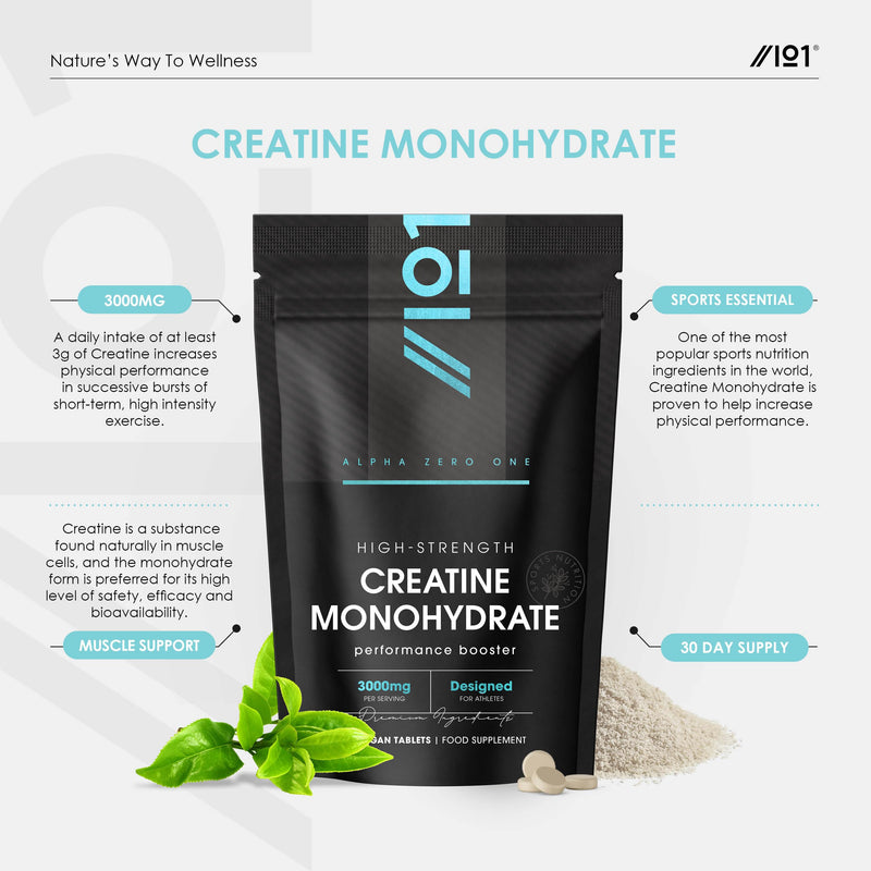 Creatine Monohydrate 3000mg – 90 Vegan Tablets – Proven to Increase Physical Performance – Resealable and Recyclable Pouch by Alpha01 1 count (Pack of 90)