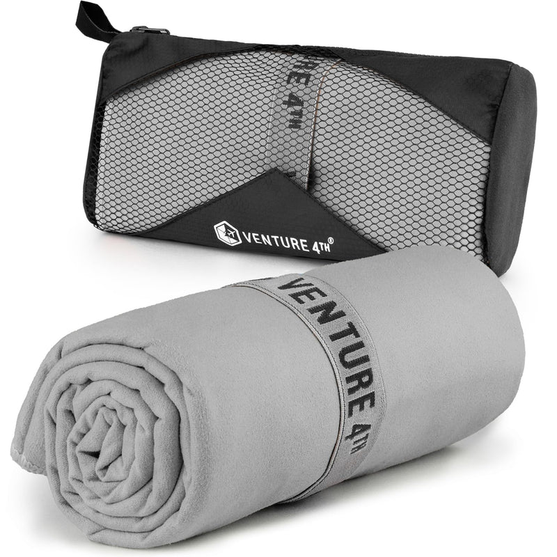 VENTURE 4TH Travel Toiletry Bag & Quick Dry Towel Set - Ideal for Camping, Hiking, Backpacking, Business Trips & More - Grey, Medium