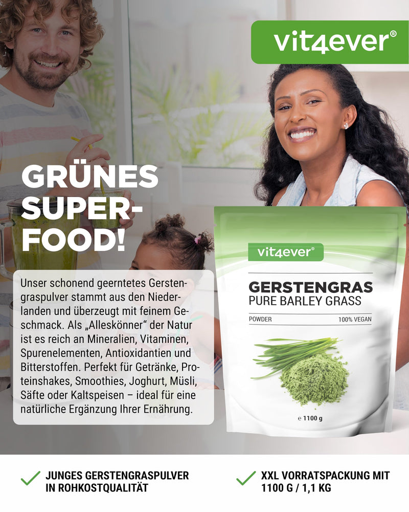 [Australia] - Barley grass - 1100 g powder (1.1 kg) - Premium: Young barley grass powder from the Netherlands - Rich in minerals & vitamins - 100% Barley grass - Vegan - Superfood - Laboratory tested 