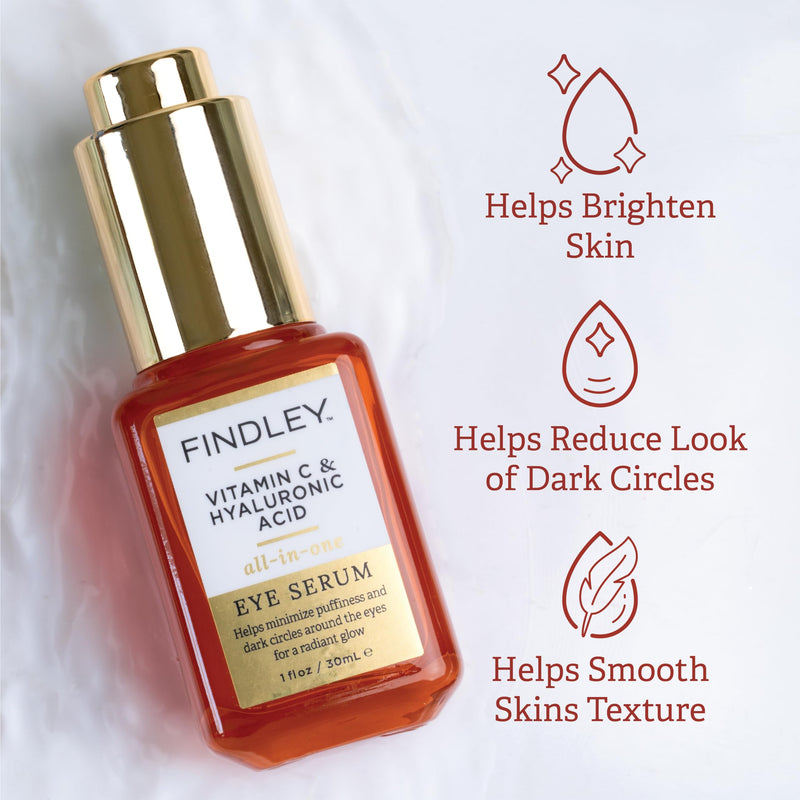 Findley Vitamin C & Hyaluronic Acid All-in-One Eye Serum | Minimizes Puffiness & Dark Circles | Radiant Glow (1 Fl Oz)