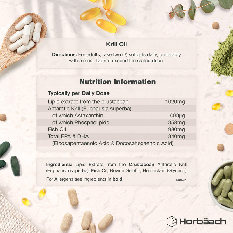 Antarctic Krill Oil 2000mg | 240 Softgels (4 Month Supply) | with Omega 3 Fish Oil (EPA & DHA), Astaxanthin, and Phospholipids | High Strength Complex | By Horbaach